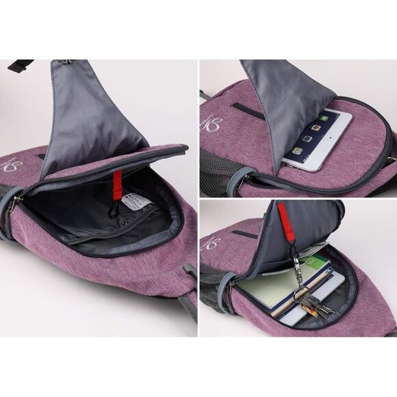 Waterfly Men Women Purple Crossbody Adjustable Strap Hiking Sling Backpack - Picture 2 of 6